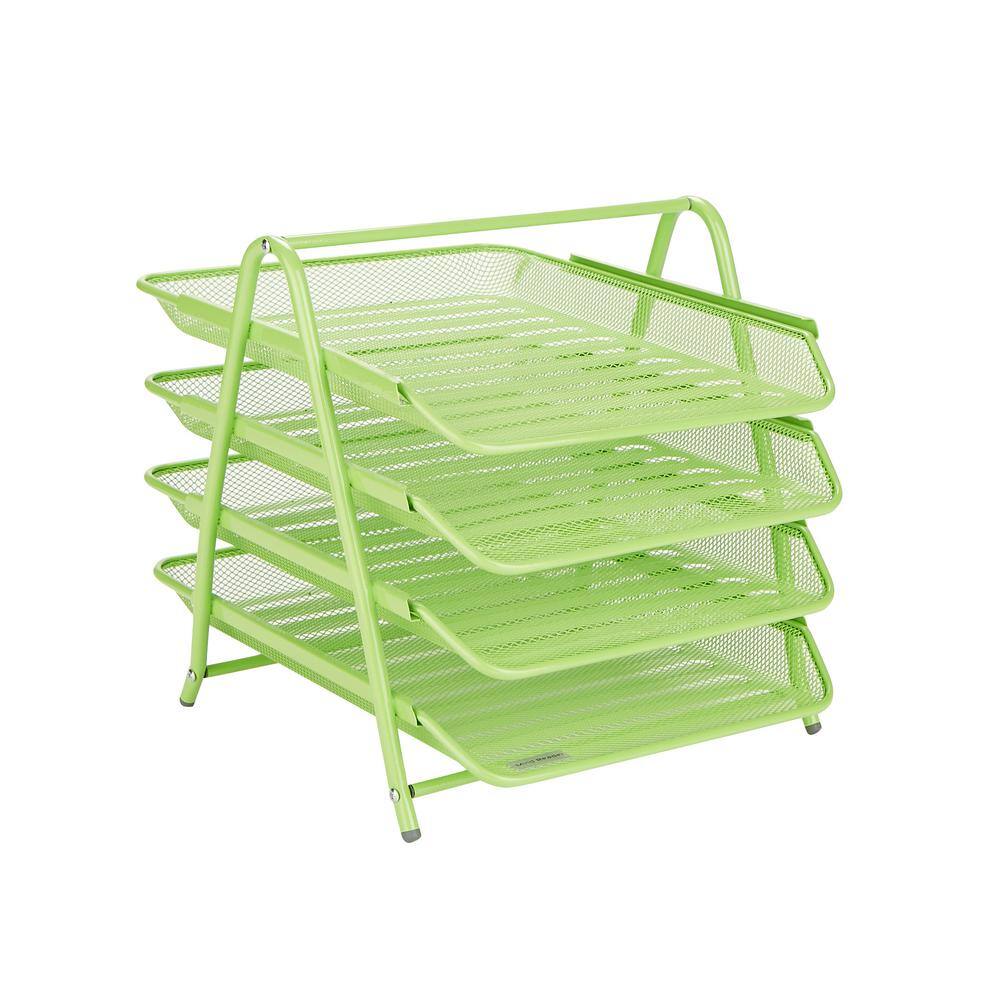 Desk Organizer with 4 Sliding Trays for Letters, Documents, Mail, Files, Paper, Green 4TPAPER