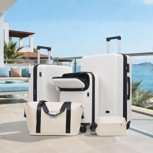LIVACA 5-Piece White ABS Plastic Hardside Half-Opening Carry On