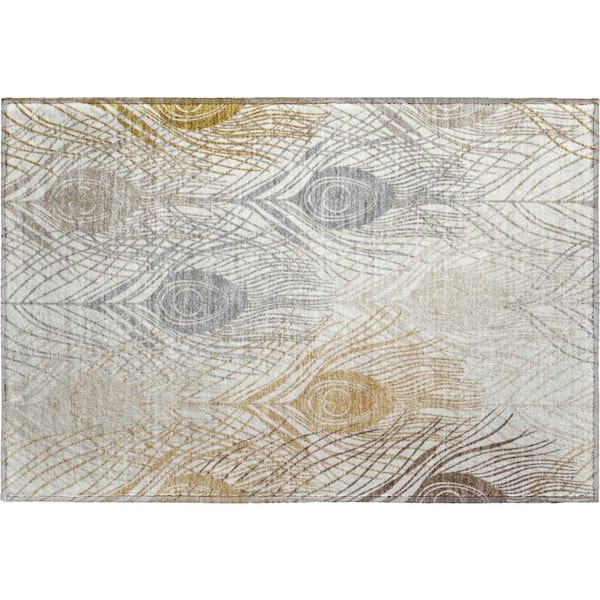 Mayfield Premium Machine Washable Abstract AMF2273 Ivory 2 ft. x 3 ft. Accent Rug