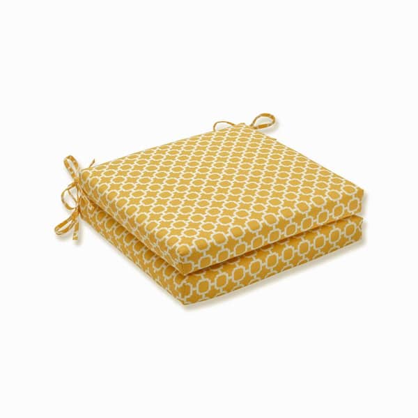 Pillow Perfect 20 in. x 20 in. Outdoor Dining Chair Cushion in Yellow/White (Set of 2)