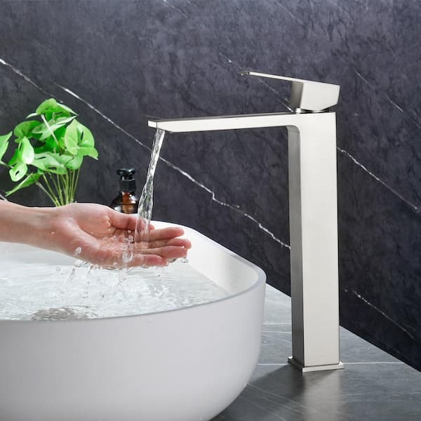 Ami High Arc Single Handle Single-Hole Bathroom Faucet 1.2 GPM with Drain in Brushed Nickel