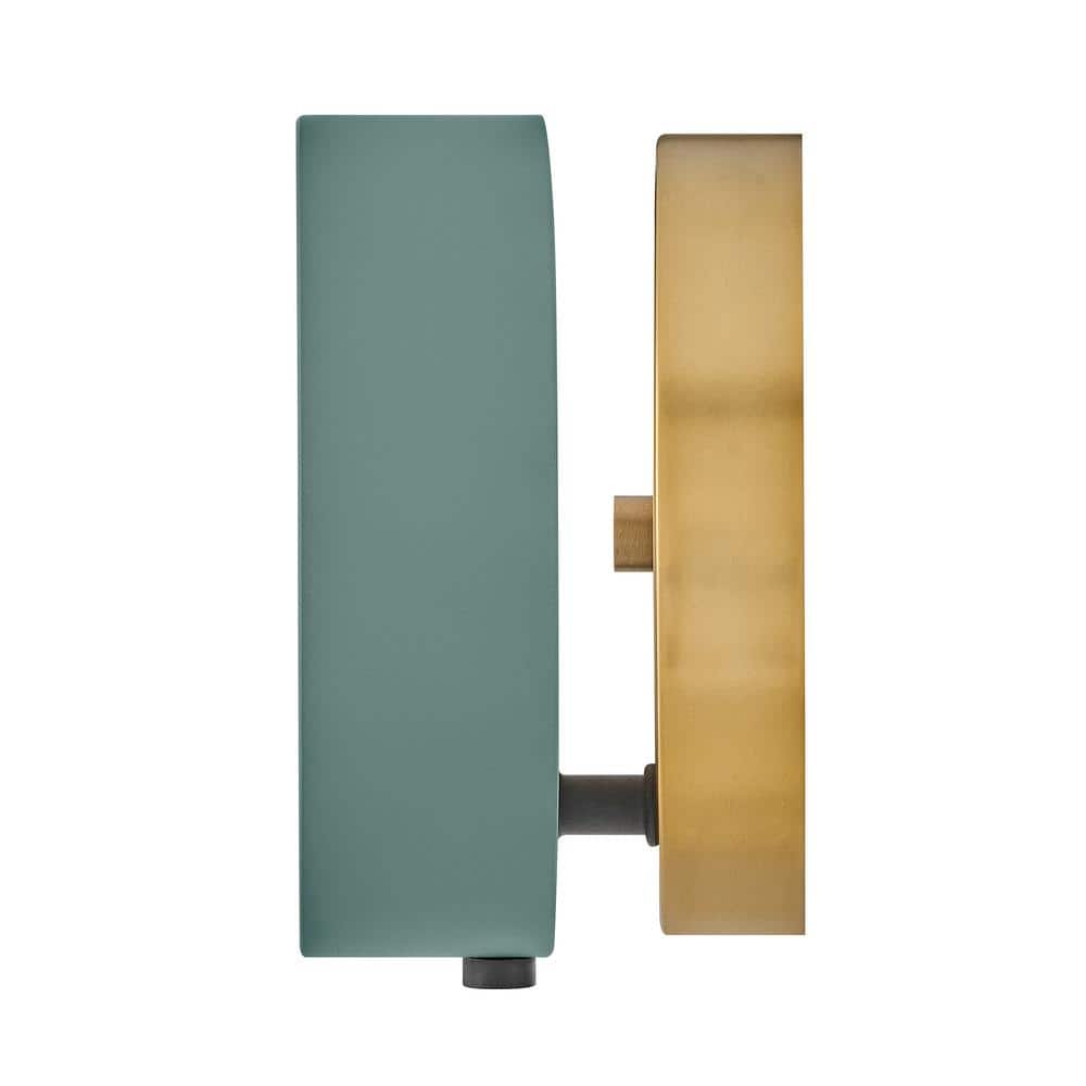Sage Green and Brass Dimmable Wall Sconce with Etched Opal Glass