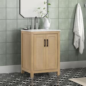 Collinsville 24 in. W x 21 in. D x 35 in. H Single Sink Freestanding Bath Vanity in Natural Oak with Carrara Marble Top