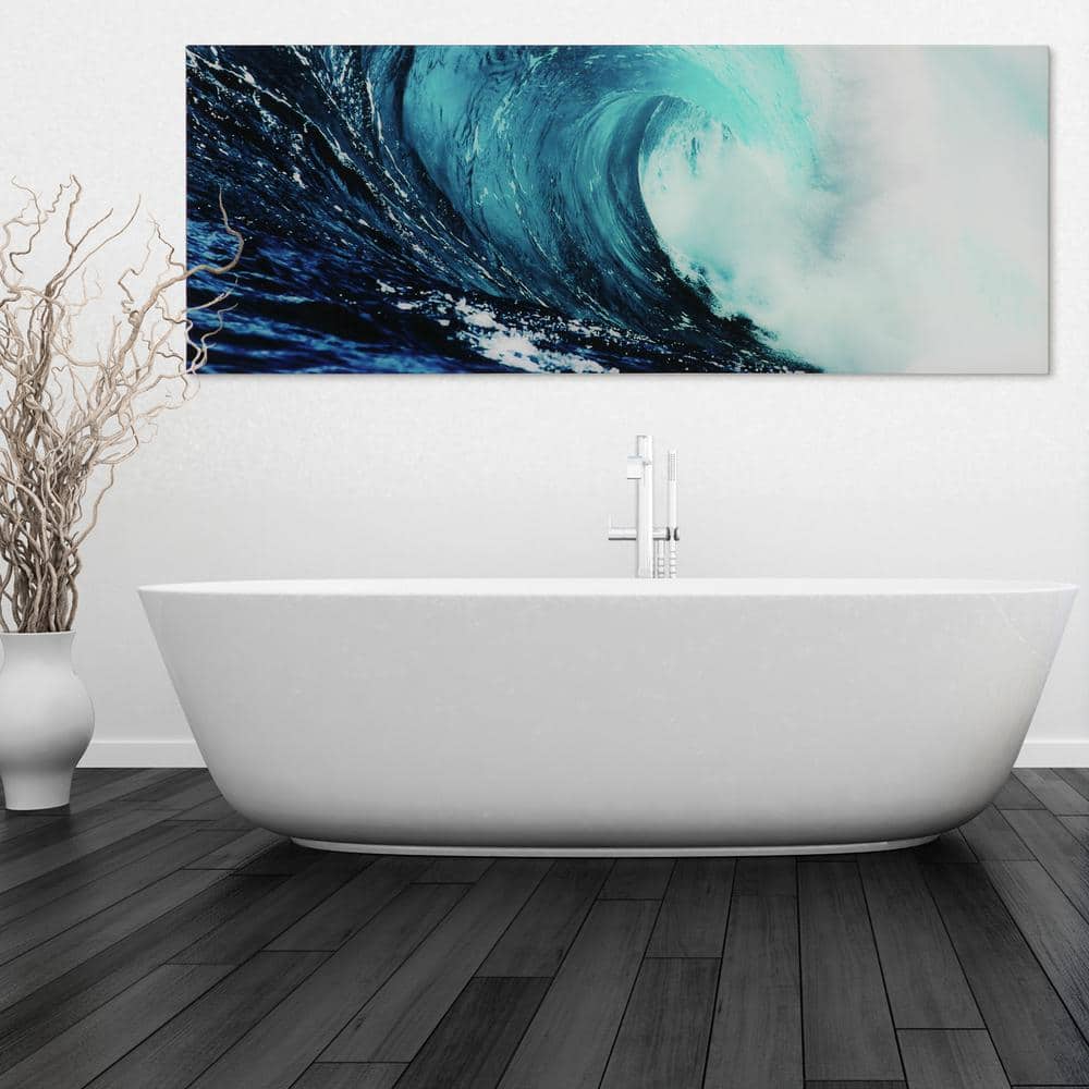 Blue Wave Abstract Tempered Glass Wall Art, 24" x 63"