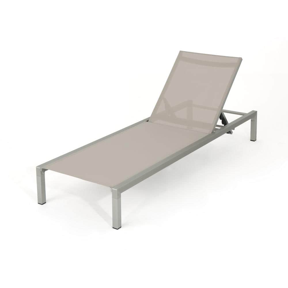 Noble House Navan Silver Aluminum Adjustable Outdoor Chaise Lounge