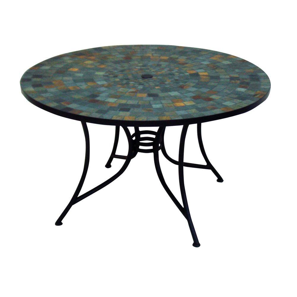 Round Slate Tile Top Patio Dining Table, Round Stone Top Dining Table