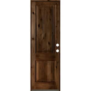 30 in. x 96 in. Rustic Knotty Alder Square Top Provincial Stain Left-Hand Inswing Wood Single Prehung Front Door