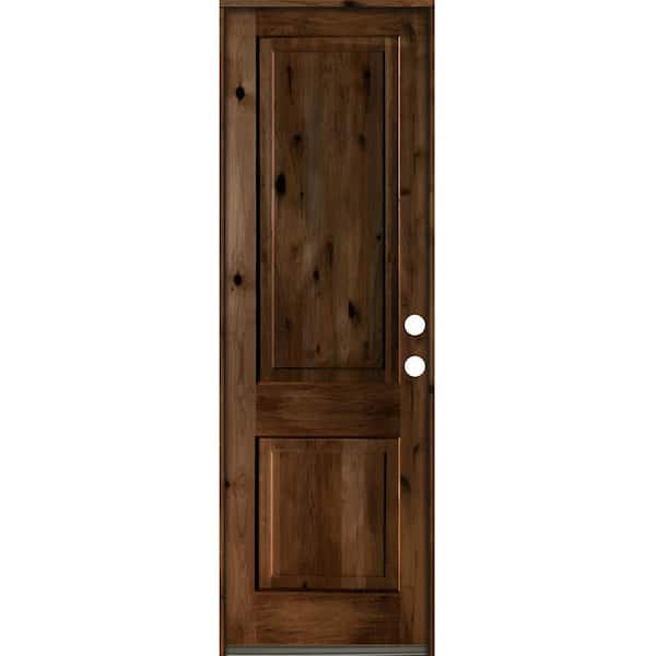 Krosswood Doors 30 in. x 96 in. Rustic Knotty Alder Square Top Provincial Stain Left-Hand Inswing Wood Single Prehung Front Door
