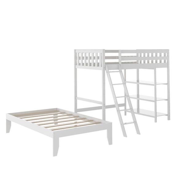 Qualfurn White Twin Loft Bed With, Twin Mini Loft Bed