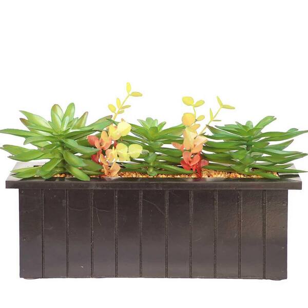 VINTAGE HOME Artificial Faux Plastic 10 in. Tall Succulents In Wooden Pot