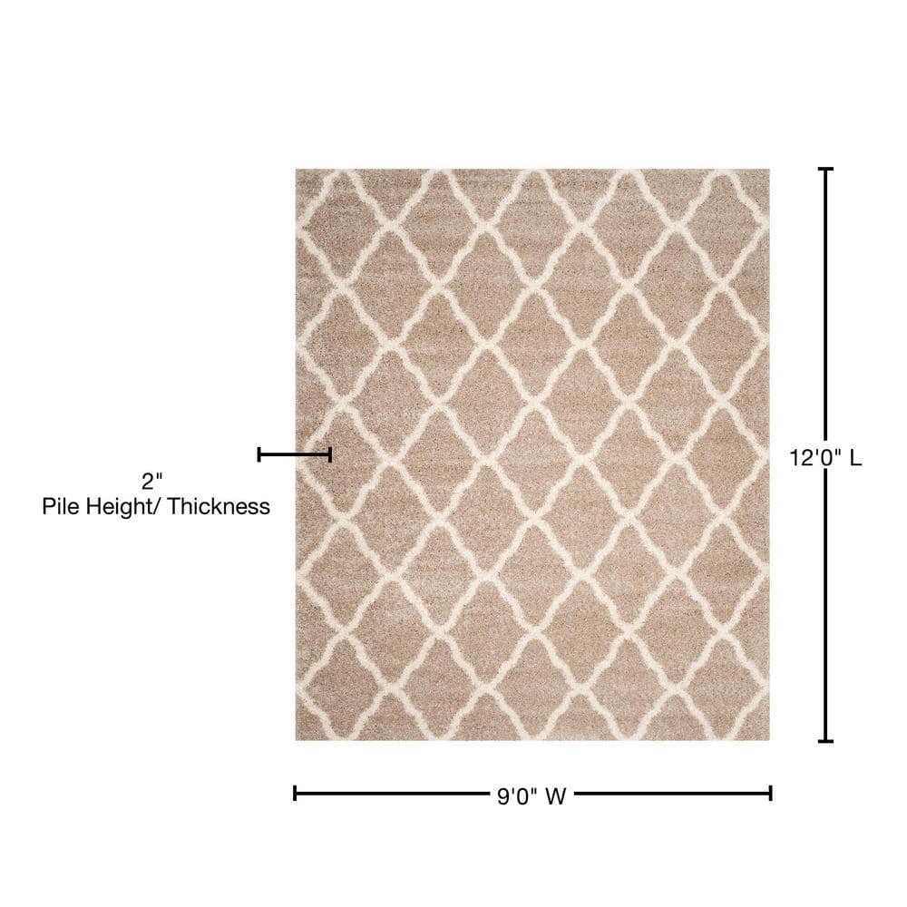 Hudson 9' x 12' Beige Ivory Geometric Shag Rug