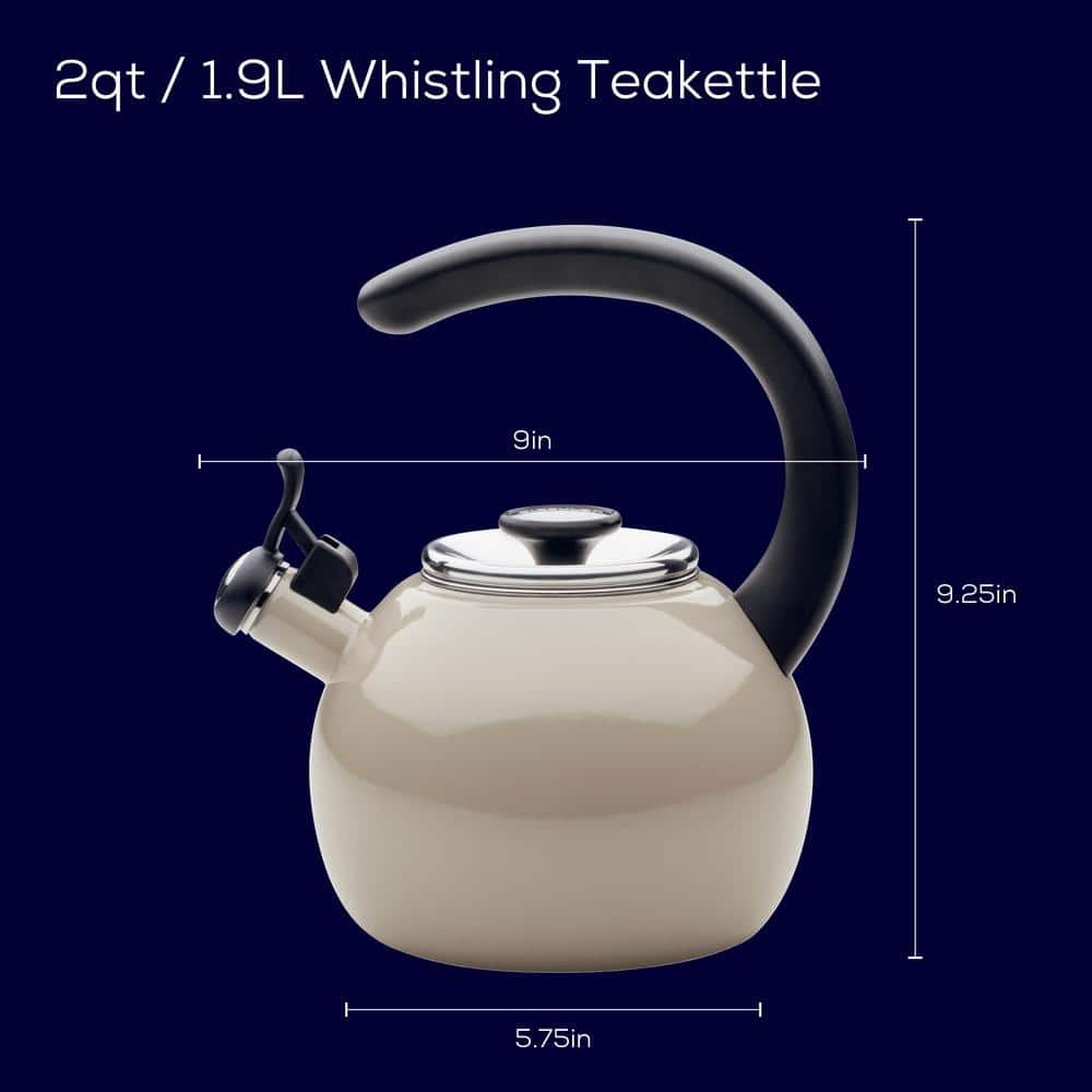 Gray Enamel on Steel Whistling Teakettle with Flip-Up Spout, 2 Quart
