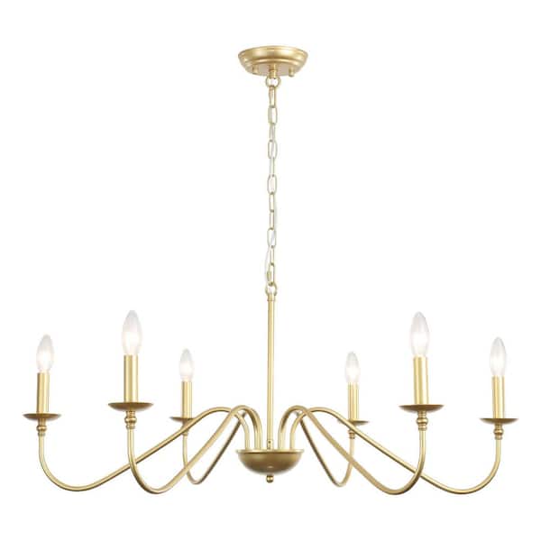 6-Light Golden Vintage Candle Style Chandelier for Dinning Room Kitchen Island with No Bulbs Included