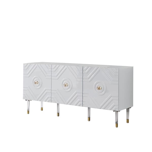 Best Master Furniture Kasimira 65 in. White High Gloss with Gold Accent Modern Sideboard