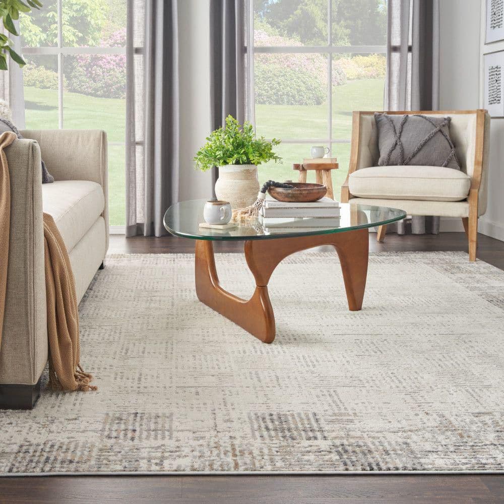 Ivory Grey Rectangular Synthetic Area Rug 5' x 7'