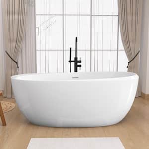 67 in. x 29.5 in. Acrylic Free Standing Soaking Tubs Flatbottom Freestanding Bathtub with Anti-Clogging Drain in White