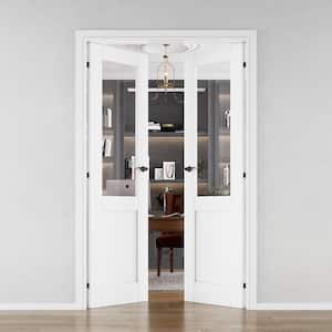 48 in. x 80 in. Universal Handed 1/2-Lite Clear Glass White Solid Core Double Prehung French Door with Assemble Jamb