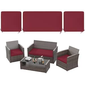 36 in. x 18 in. (3-Piece) Outdoor Patio Replacement Seat Cushions Fit for Loveseat Lounge Chair Furniture Burgundy Red