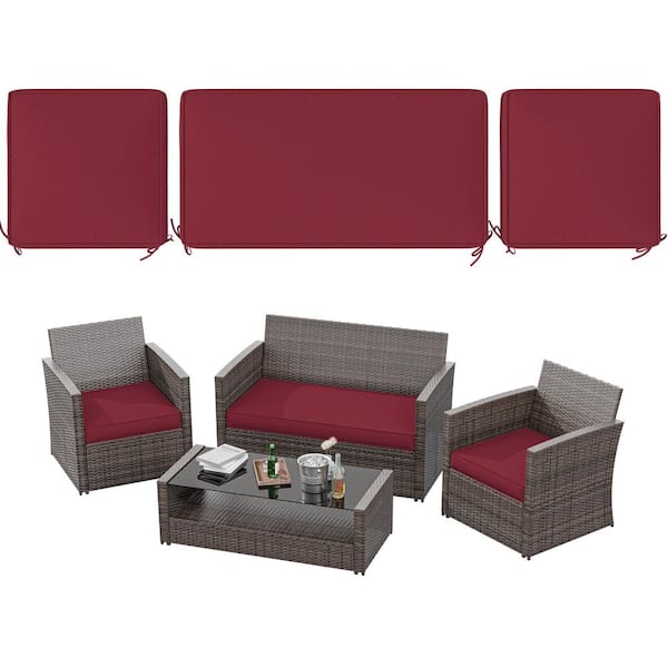 WNP 36 in. x 18 in. (3-Piece) Outdoor Patio Replacement Seat Cushions Fit for Loveseat Lounge Chair Furniture Burgundy Red