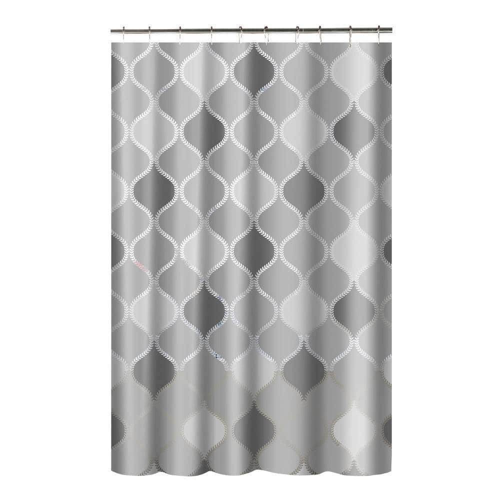 Creative Home Ideas Printed Peva Lisse 70 In W X 72 In L Shower Curtain With Metal Roller Hooks In Gray Ymc005221 The Home Depot