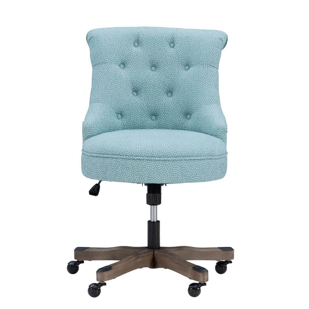 Plush Light Blue Fabric Swivel Office Chair with Gray Wash Wood Base