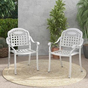 2-Pieces Cast Aluminum Patio Dining Chair Bistro White Outdoor Cast Aluminum Chair