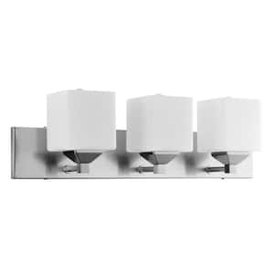 24 in. 3-light Brushed Nickel Square Shade Wall Vanity Light with Frosted Glass Shade