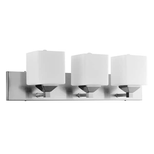 Sunlite 24 in. 3-light Brushed Nickel Square Shade Wall Vanity Light with Frosted Glass Shade