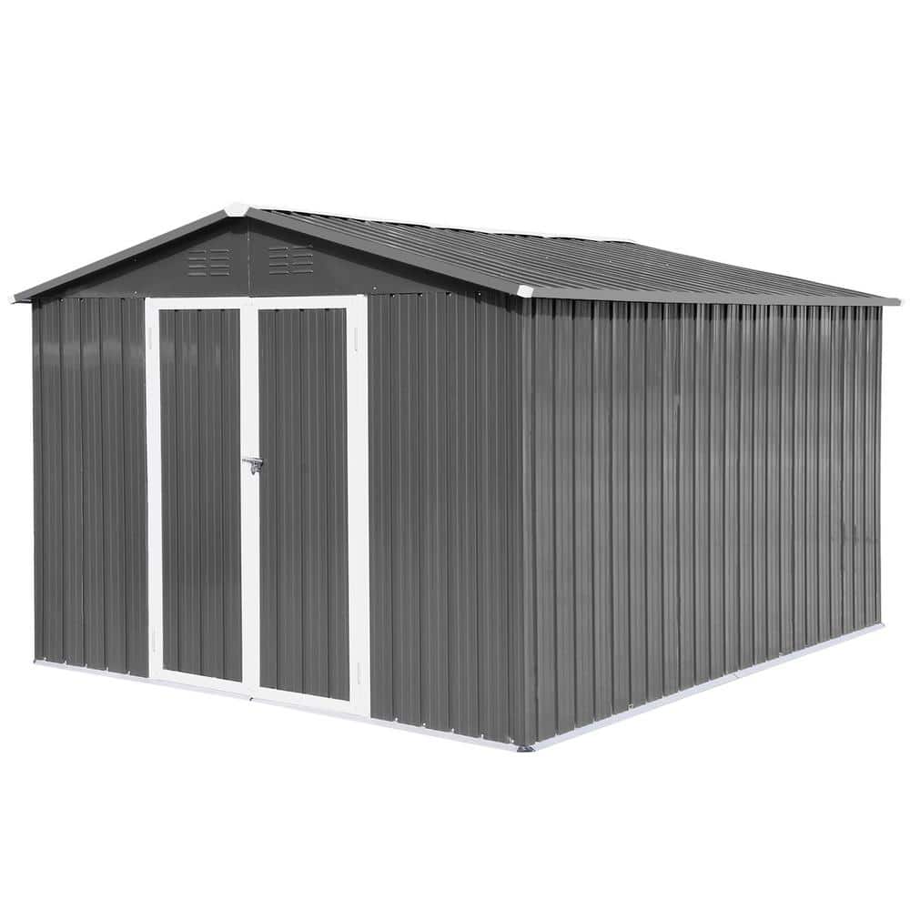 Outdoor 10 ft. W x 12 ft. D Storage Garden Metal Shed Apex Peak Roof with V