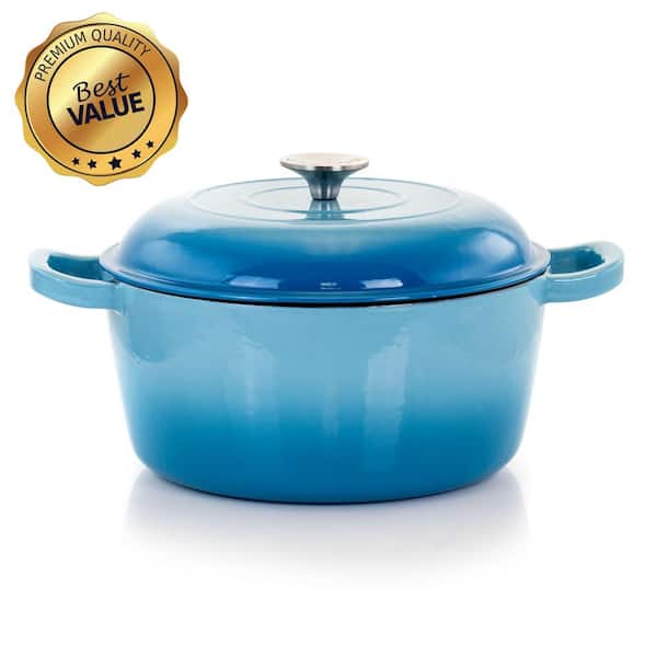 MegaChef 5 Qt. Round Enameled Cast Iron Casserole in Blue with Lid