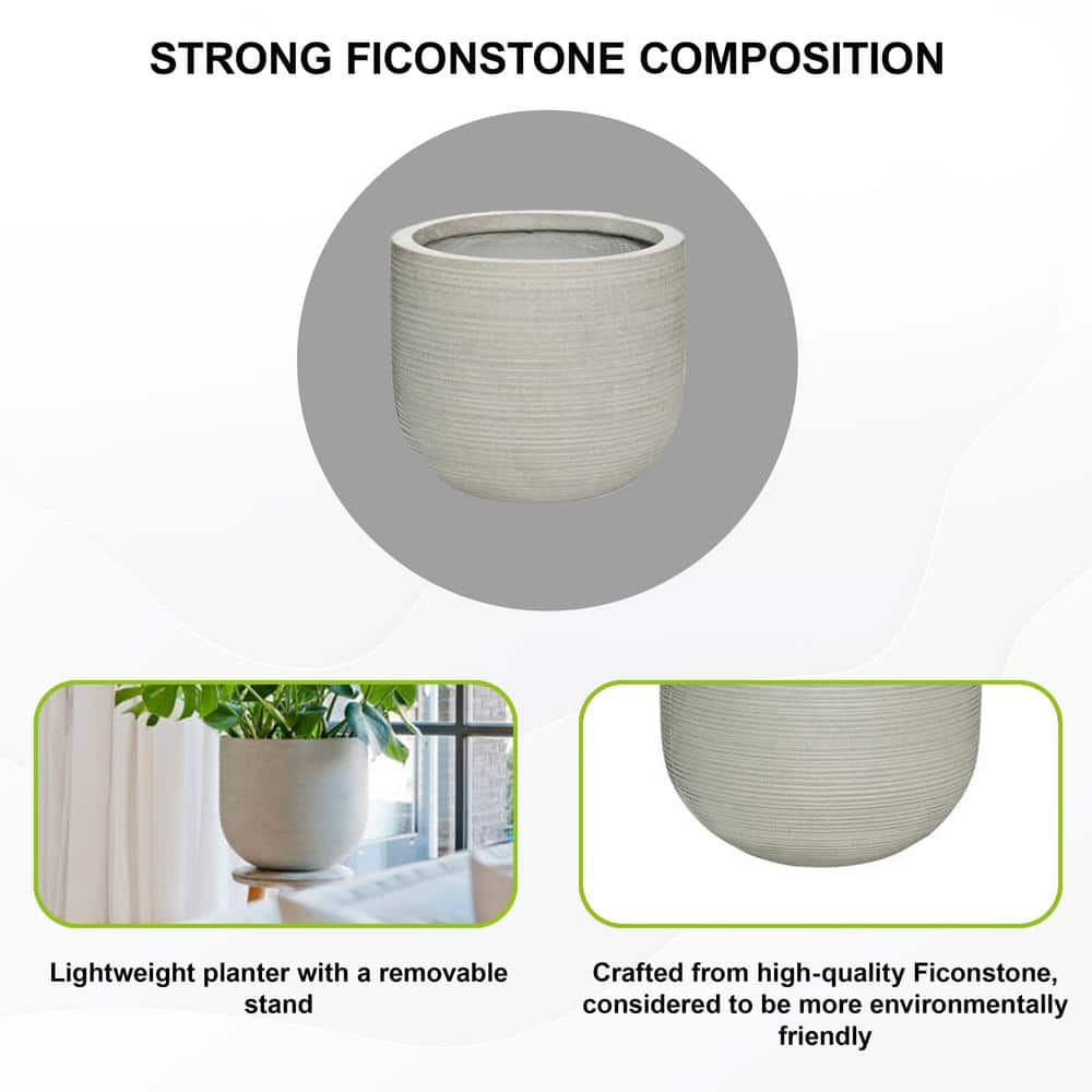 Small Light Gray Ficonstone Round Ridged Indoor Outdoor Planter