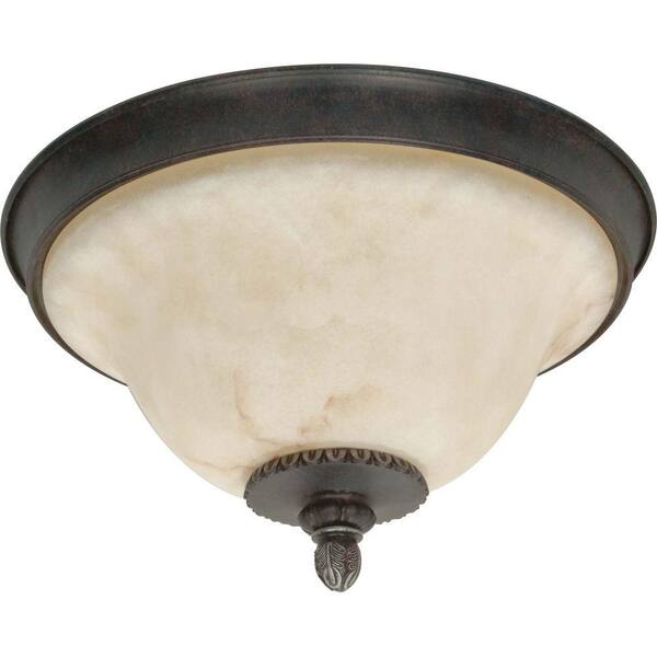 Glomar Cipriani Garnet Bronze 3 Light 16 in. Flush Mount With Marbleized Glass-DISCONTINUED