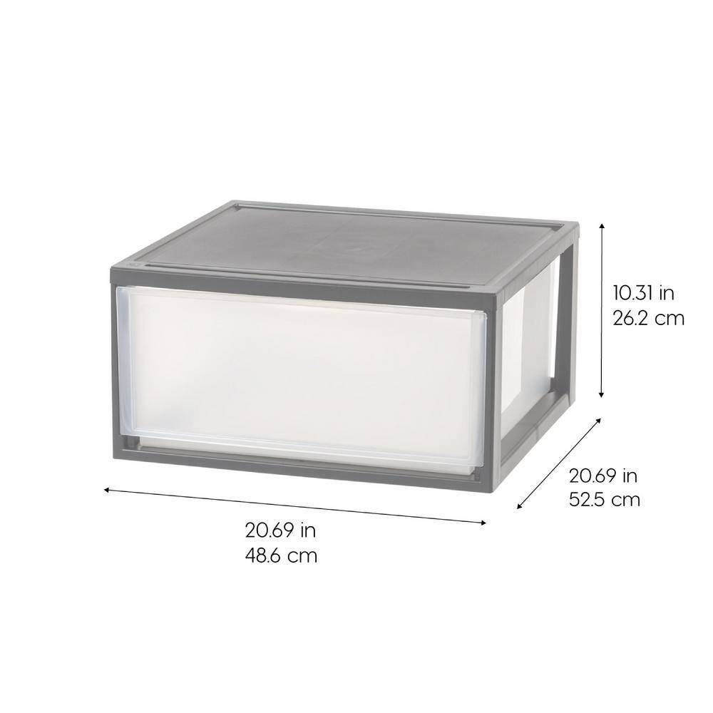 Gray Stackable Plastic Storage Drawers with Clear Fronts, 47 Qt, 2-Pack