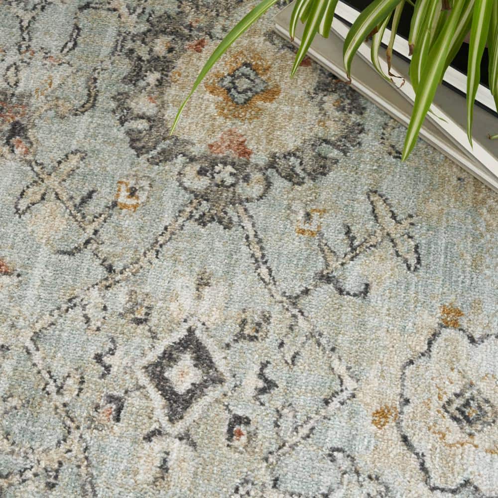 Mint Green Rectangular Synthetic Floral Area Rug 7' x 10'