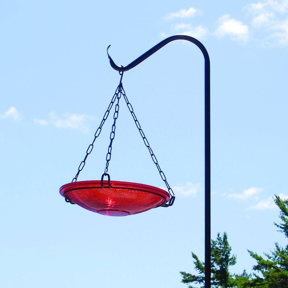 Red Crackle Glass Hanging Birdbath with Iron Chain