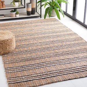 Natural Fiber Navy/Beige 8 ft. x 10 ft. Striped Woven Area Rug