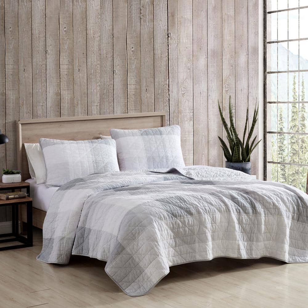 Gray Twin Cotton Reversible Quilt Set with Sham