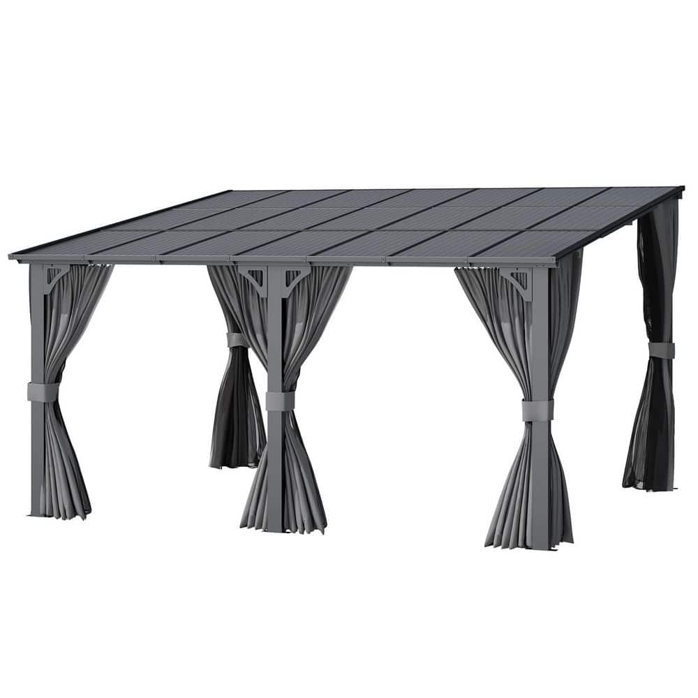 14 ft. x 12 ft. Outdoor Hard Top Gazebo for Patio, Large Wall-Mounted Lean to Pergola with Curtains and Netting price history on PriceWatchPro