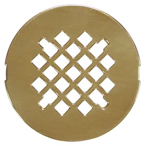 4-1/4 in. Round Replacement Snap-In Strainer in Polished Brass for No Caulk Fiberglass Shower Stall Drains