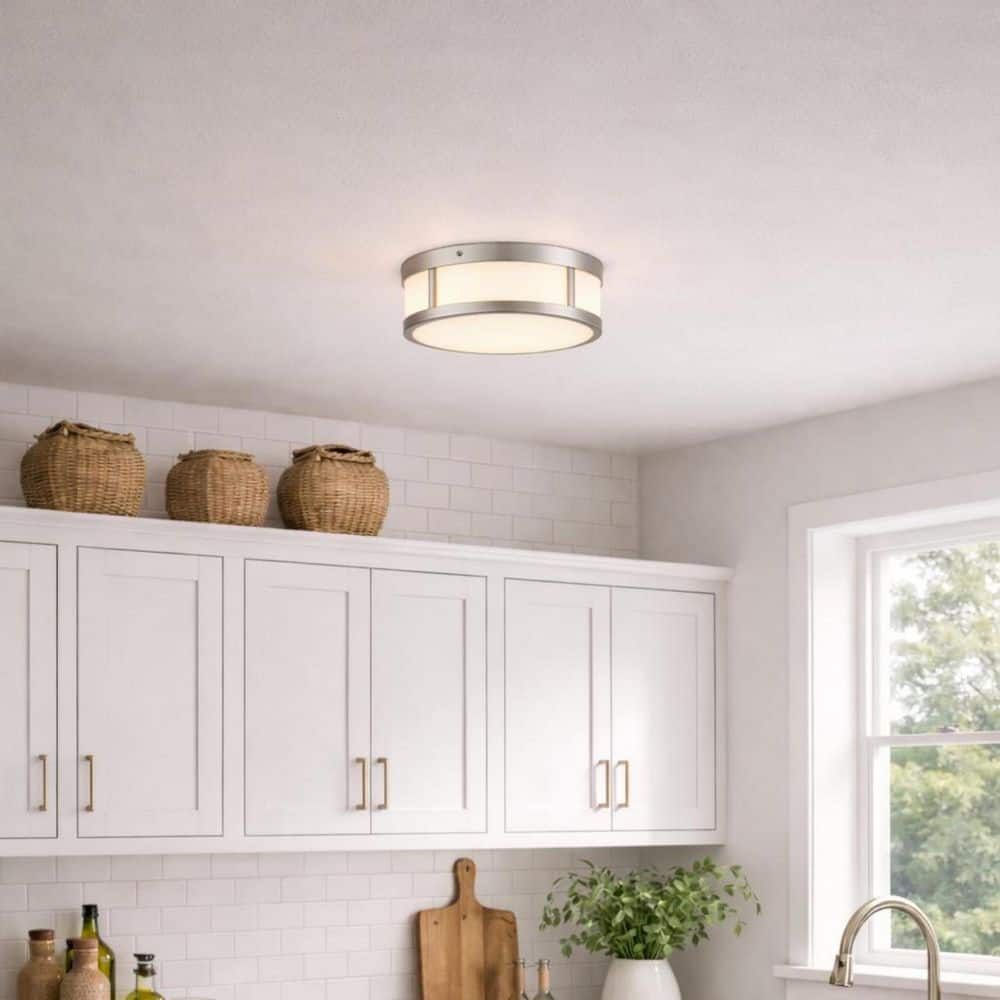 10 in. Drum Brushed Nickel Dimmable Integrated LED Flush Mount Ceiling Light with Etched Glass Shade,3CCT Temperature price history on PriceWatchPro