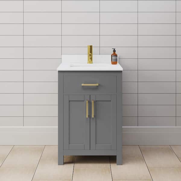 Wyndham Collection Beckett 24 in. W x 22 in. D x 35 in . H Single Bath Vanity in Dark Gray with White Cultured Marble Top