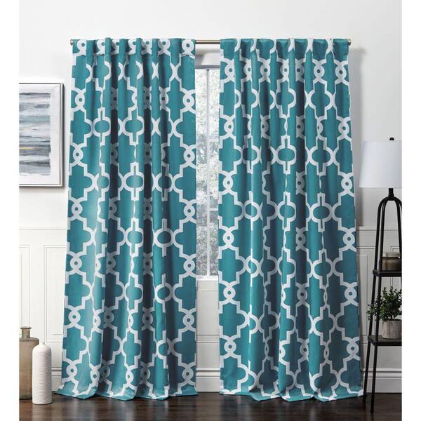 EXCLUSIVE HOME Teal Trellis Blackout Curtain - 52 in. W x 84 in. L