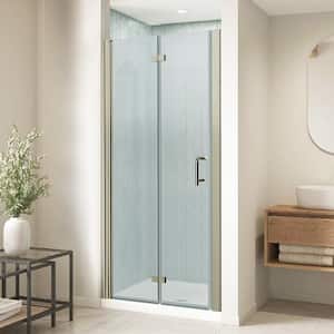36-37 3/8 in. W x 72 in. H Bi-Fold Semi-Frameless Shower Door in Brushed Nickel with 6mm Clear Tempered Glass, Handle