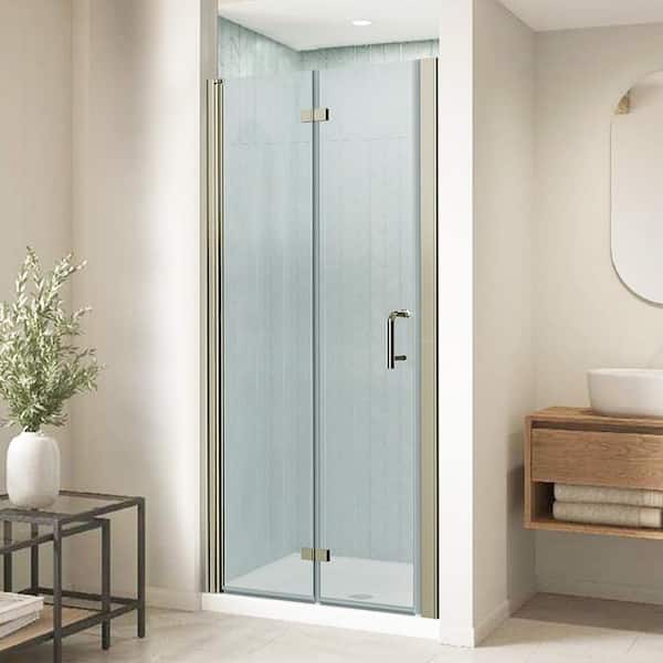 36-37 3/8 in. W x 72 in. H Bi-Fold Semi-Frameless Shower Door in Brushed Nickel with 6mm Clear Tempered Glass, Handle