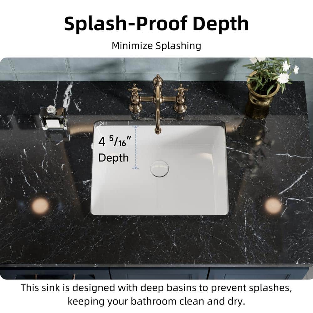 20-Inch White Gloss Ceramic Undermount Bathroom Sink