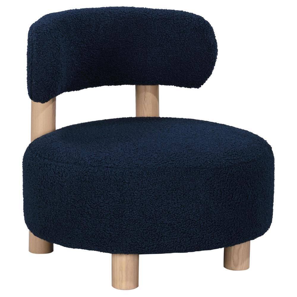 Zona Navy Blue Boucle Fabric Accent Chair with Barrel Back