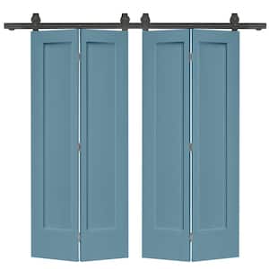72 in. x 80 in. Hollow Core 1-Panel Dignity Blue MDF Composite Double Bi-Fold Barn Doors with Sliding Hardware Kit