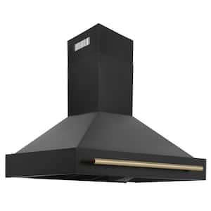 Autograph Edition 48 in. 700 CFM Ducted Vent Wall Mount Range Hood with Champagne Bronze Handle in Black Stainless Steel