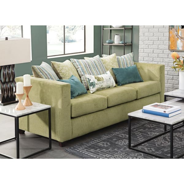 American Furniture Classics Urban Square 83 in. Square Arm Chenille Rectangle Sofa in. Green with Five Back Pillows and Three Throw Pillows