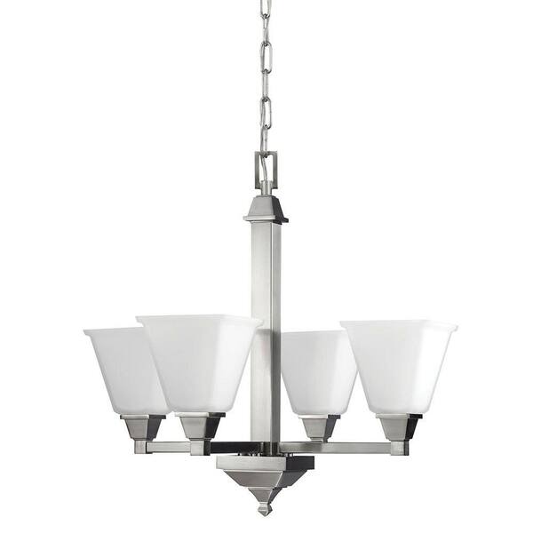 Generation Lighting Denhelm 4-Light Brushed Nickel Chandelier with Inside White Painted Etched Glass